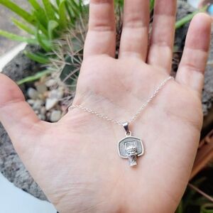 Classic Silver Dainty Basketball Necklace
